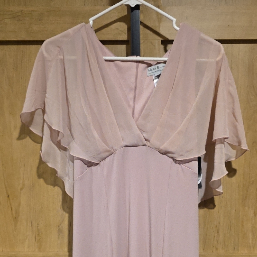 (J57) Alexa B Nites Maxi Dress with Flutter Sleeves Sz 8P Rose Blush Color - Picture 2 of 6